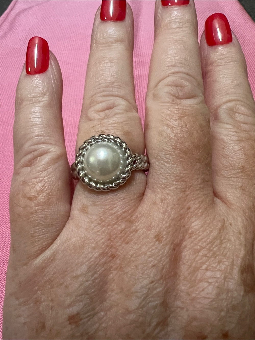Park Lane Silver Ring with White Pearl Center size 9